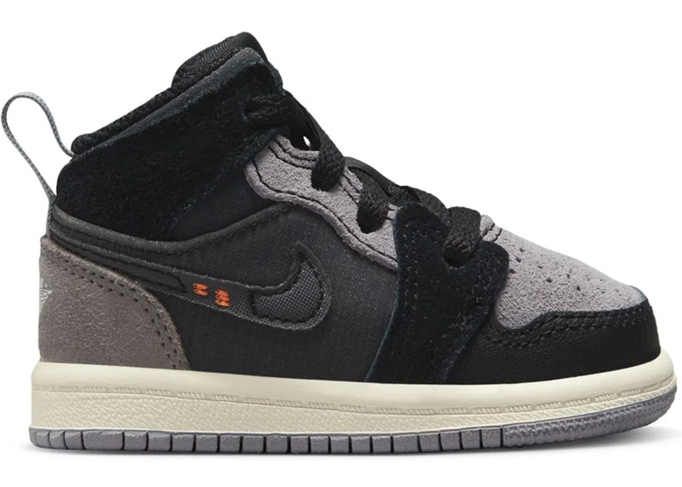 Детские кроссовки Lifestyle с принтом Jordan 1 Mid SE Craft Inside Out Black Jordan, Black/Cement Grey-Light Graphite-Sail
