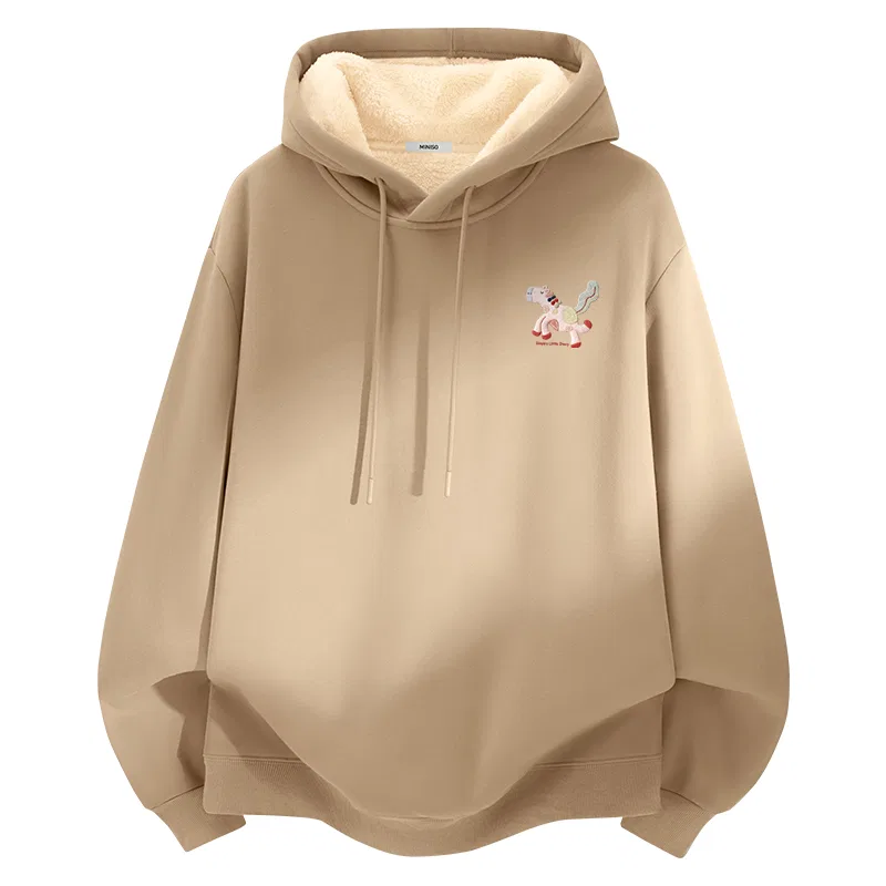 Детский свитшот из флиса с принтом Romantic Pony Chest Logo MINISO, Thermal Sherpa Khaki