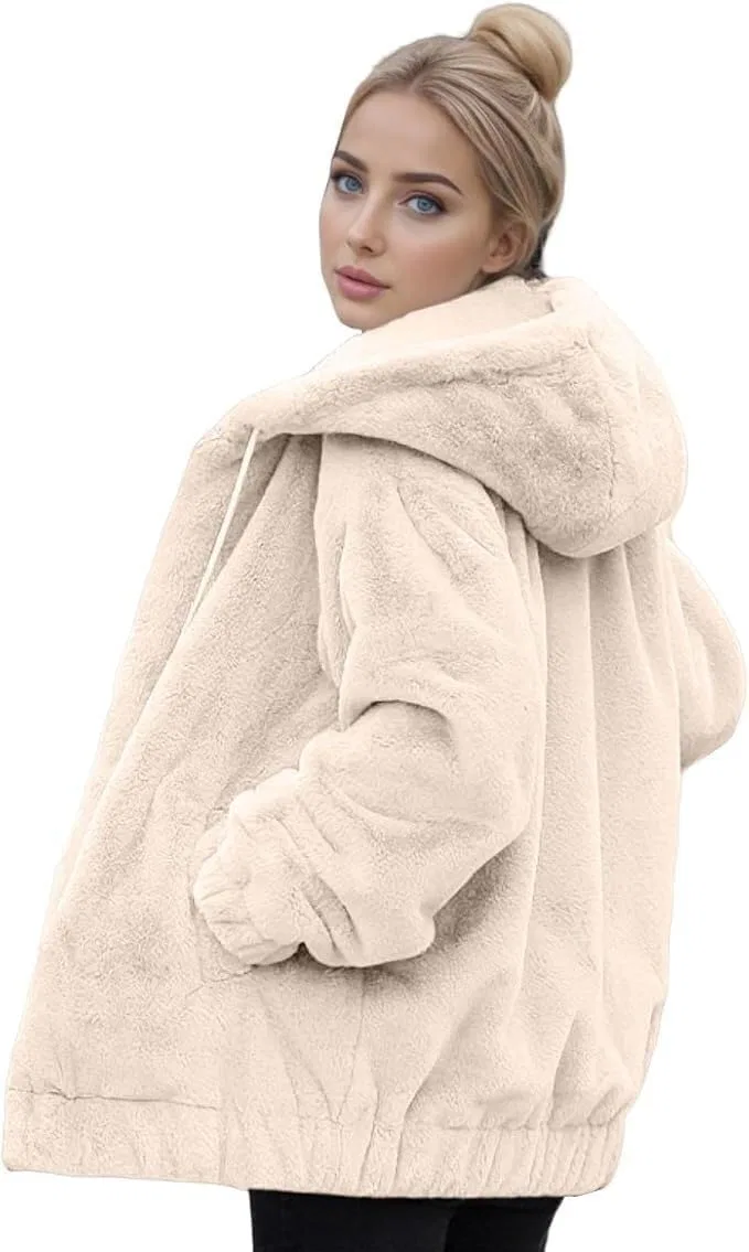 Женская куртка с флисом и капюшоном, с принтом, Winter Fleece Hooded Jackets, Beige — фото 2
