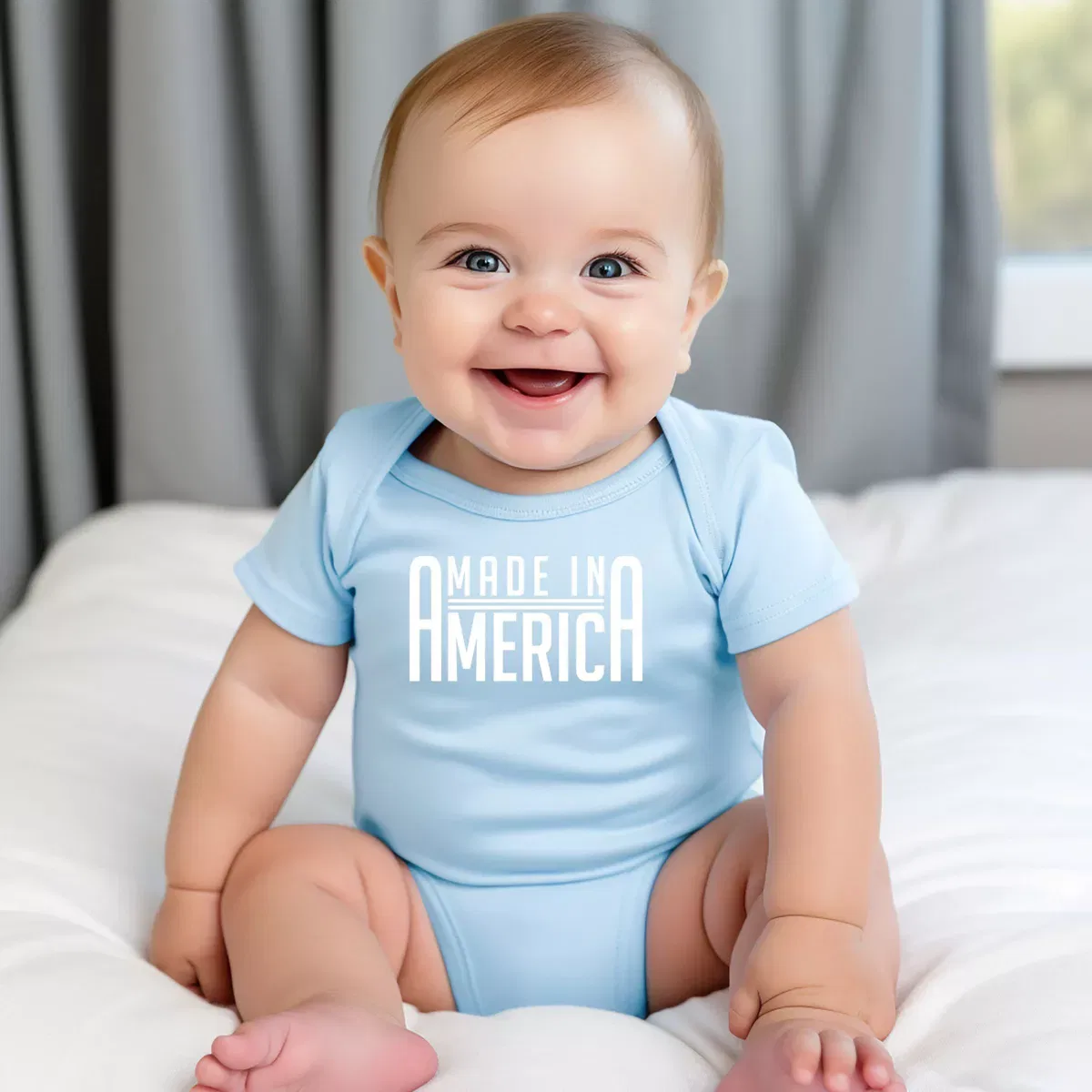 Детский боди с коротким рукавом Made In America Rounded The Juniper Shop, Light Blue — фото 3
