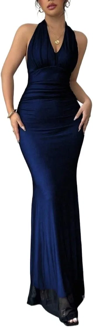 Женское облегающее платье с V-образным вырезом и плиссе на талии, Royal Blue