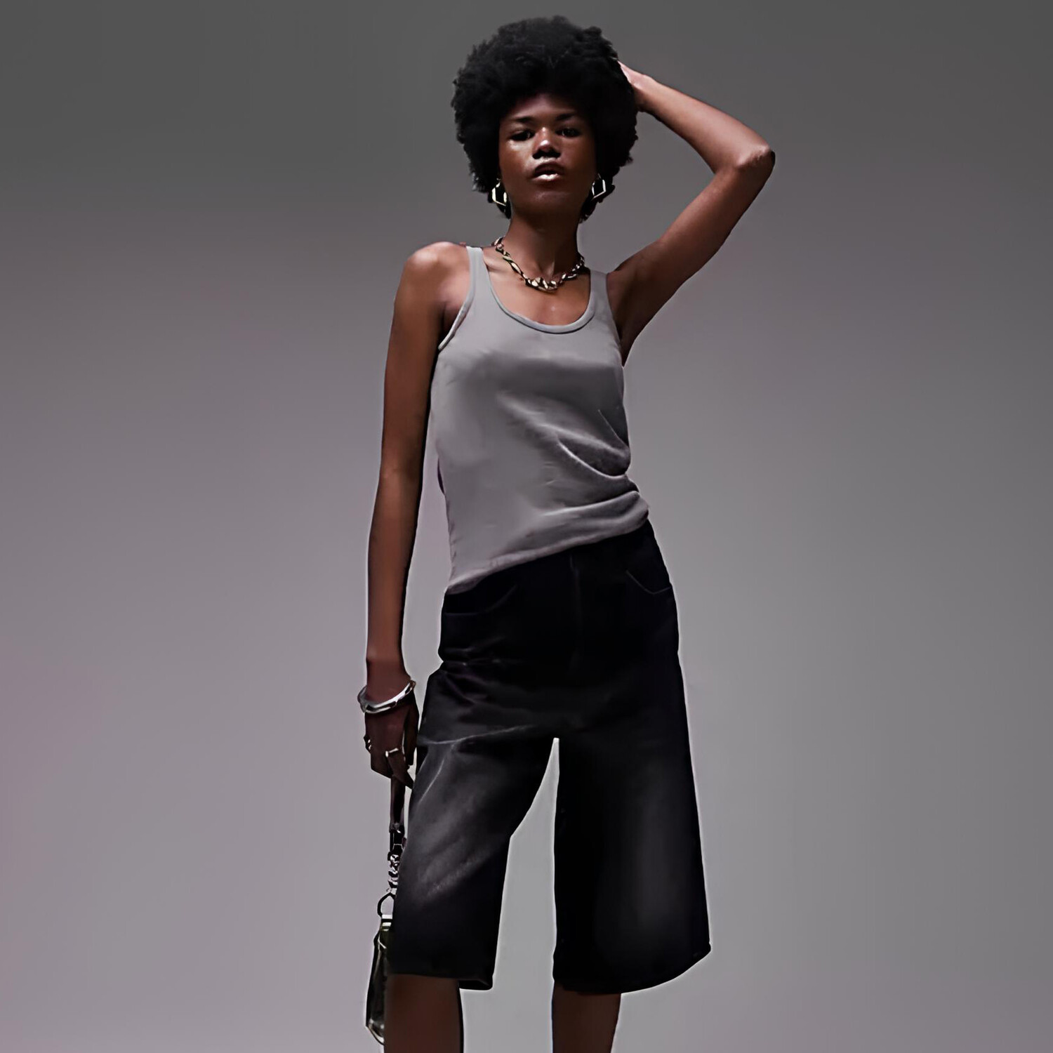 

Топ Topshop Sleeveless Pointelle Weave With Washed Effect, серый