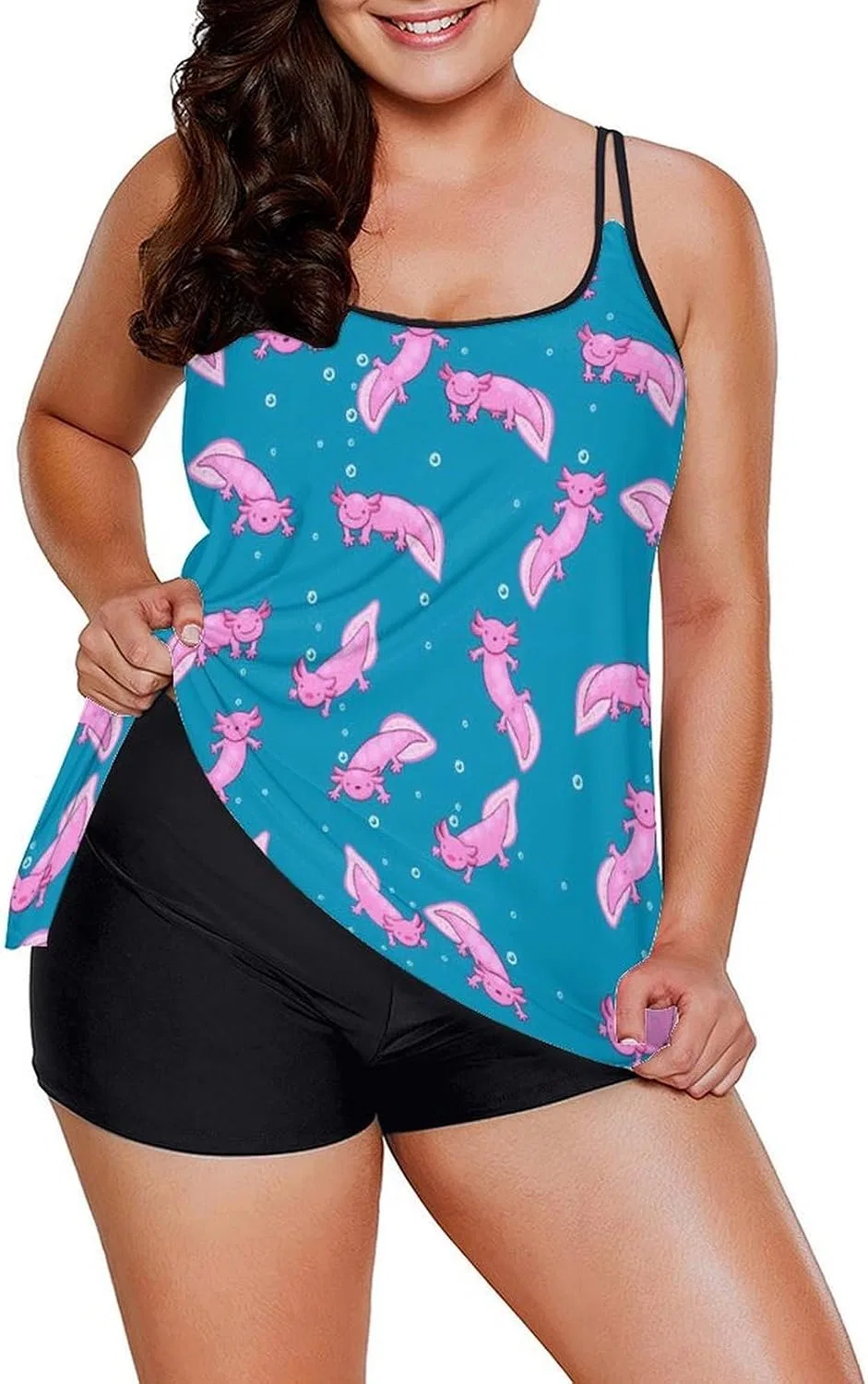 Женский танкини с регулируемыми бретелями Plus Size Bikini, Kawaii Axolotl Patternstyle-9