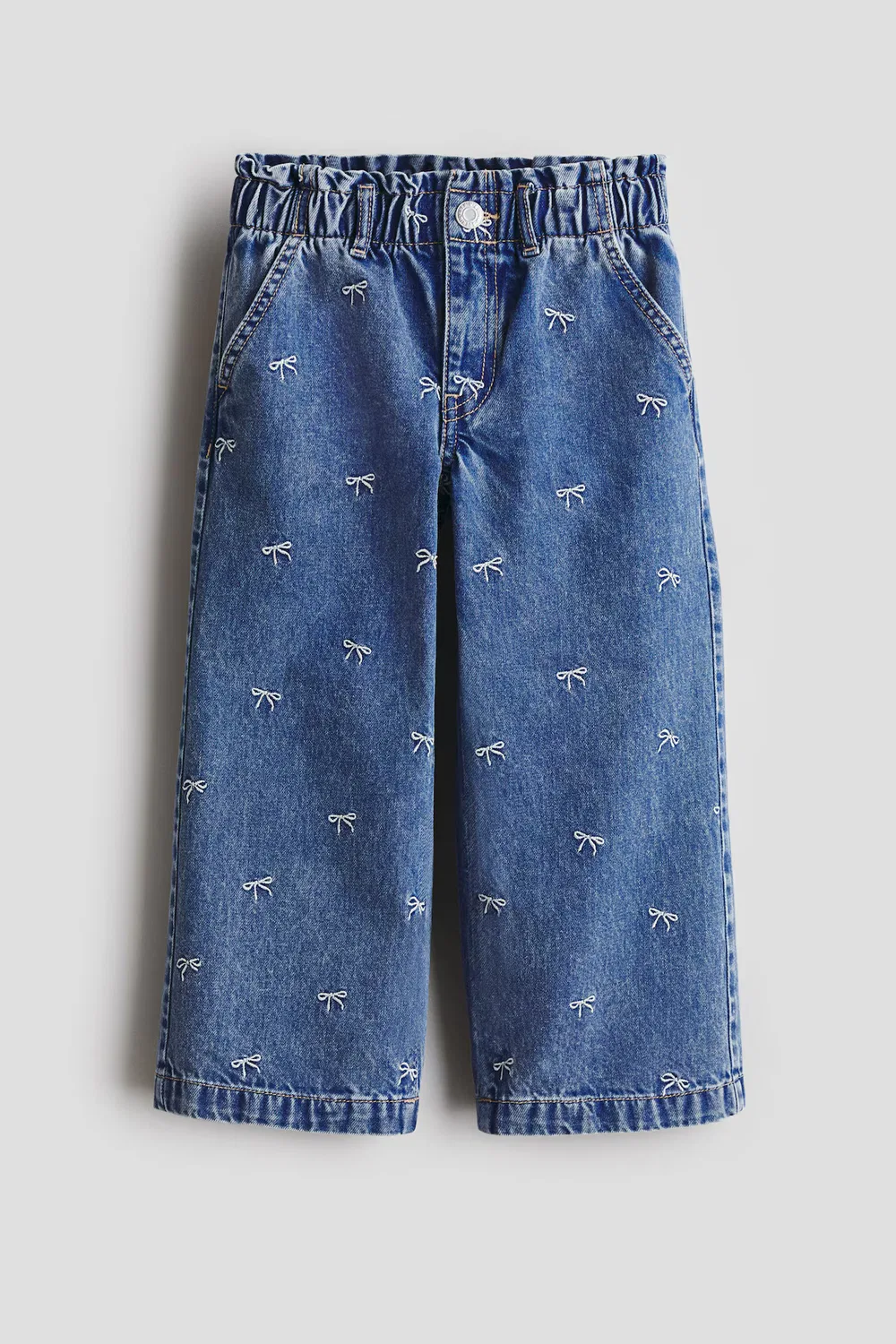 Джинсы с широкими штанинами и поясом-кулиской H&M, Denimblau/Schleifen — фото 4