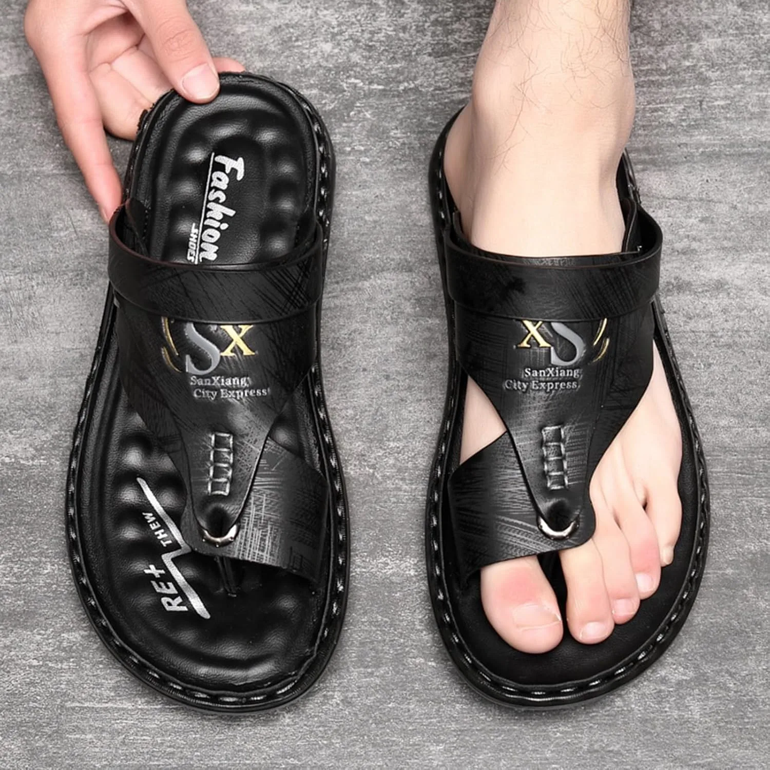 Summer Men Outdoor Orthopedic Bunion Corrector Сандалии,Stylish Hallux Valgu Slippers for Arch Support,Open Toe Plantar Fasciitis Flip Flops WCXTY, черный — фото 4