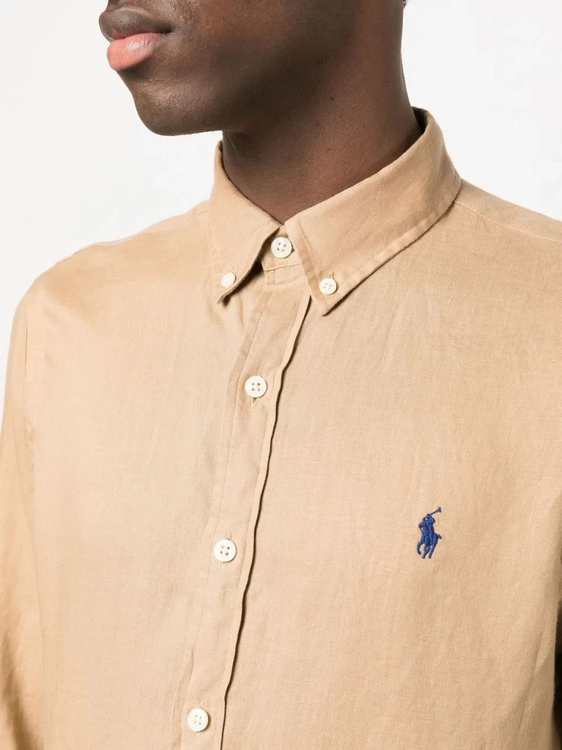Рубашка с вышивкой логотипа из льна Polo Ralph Lauren, коричневый — фото 2