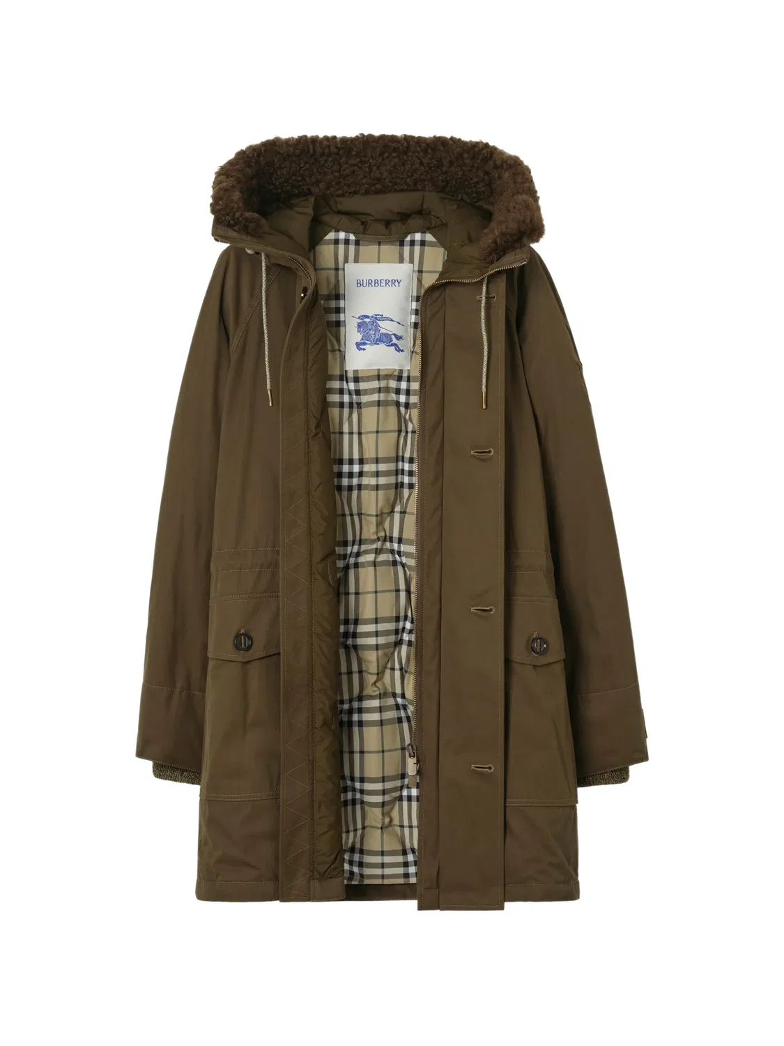 Парка с овчиной, зеленая Burberry, зеленый — фото 2