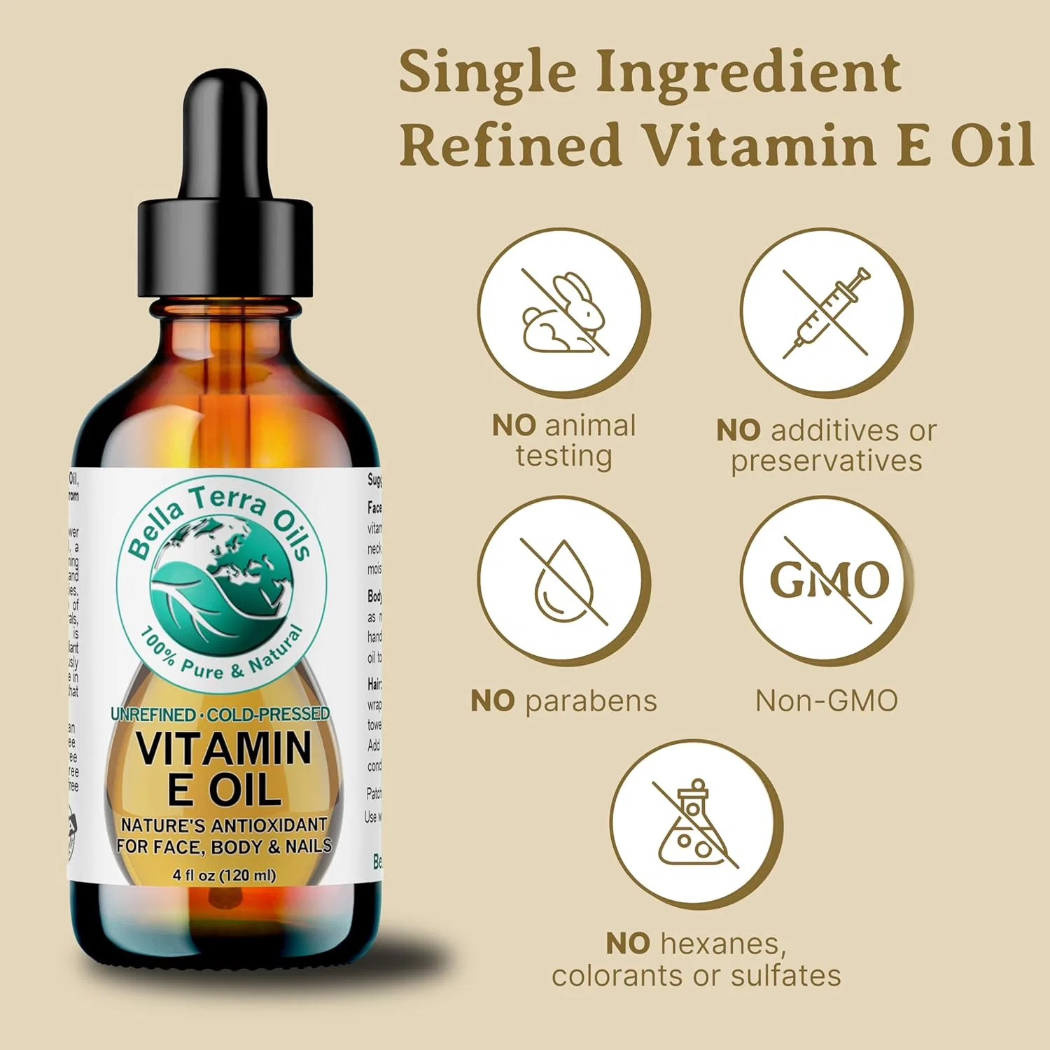 Масло для лица и тела Vitamin E Oil, Bella Terra Oils, 118 мл, 75 000 IU — фото 4