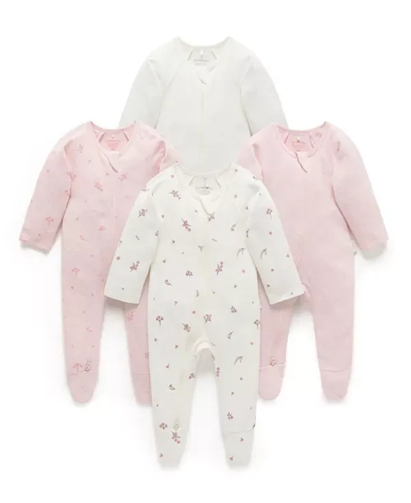 Детский комплект комбинезонов на молнии Purebaby, Vanilla Blossom Pack