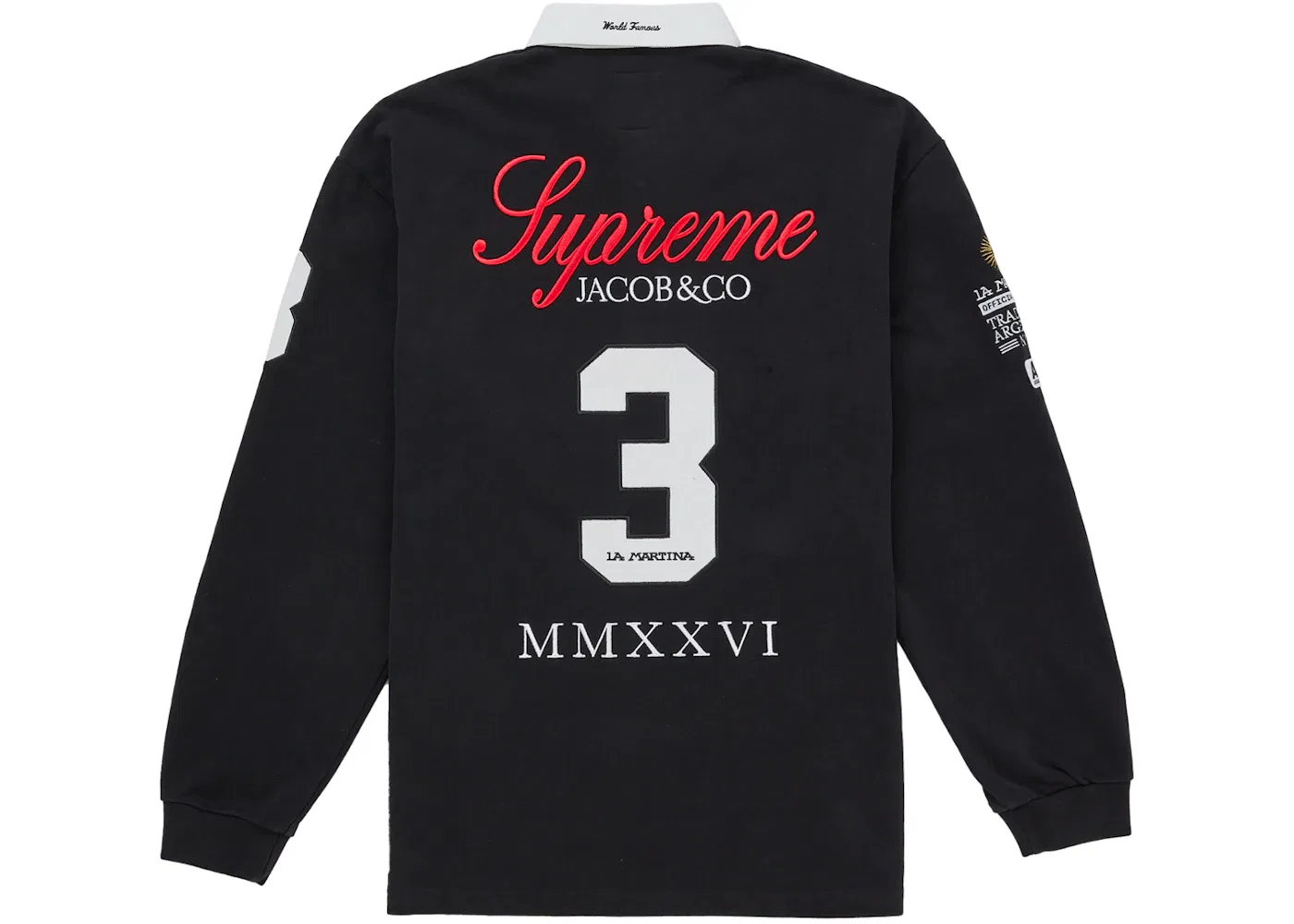 Мужская регби-рубашка с вышивкой Supreme La Martina Rugby, Black — фото 2