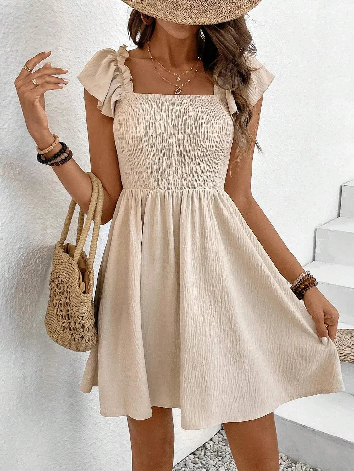 Женское платье A-силуэта с воланами Off-Shoulder, Apricot — фото 4