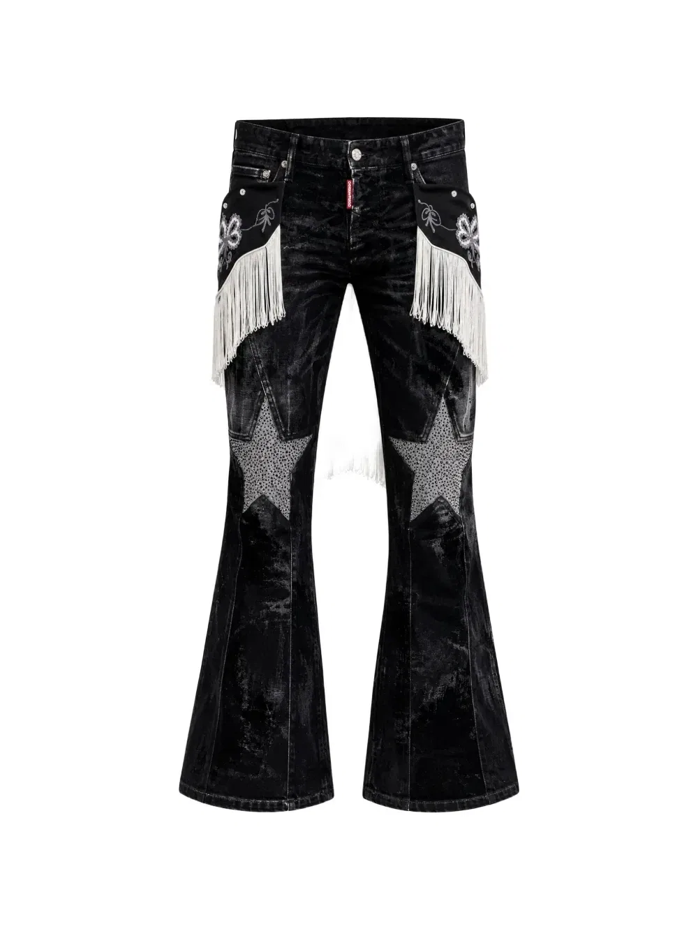 Джинсы с бахромой и звездными нашивками Dsquared2, черный