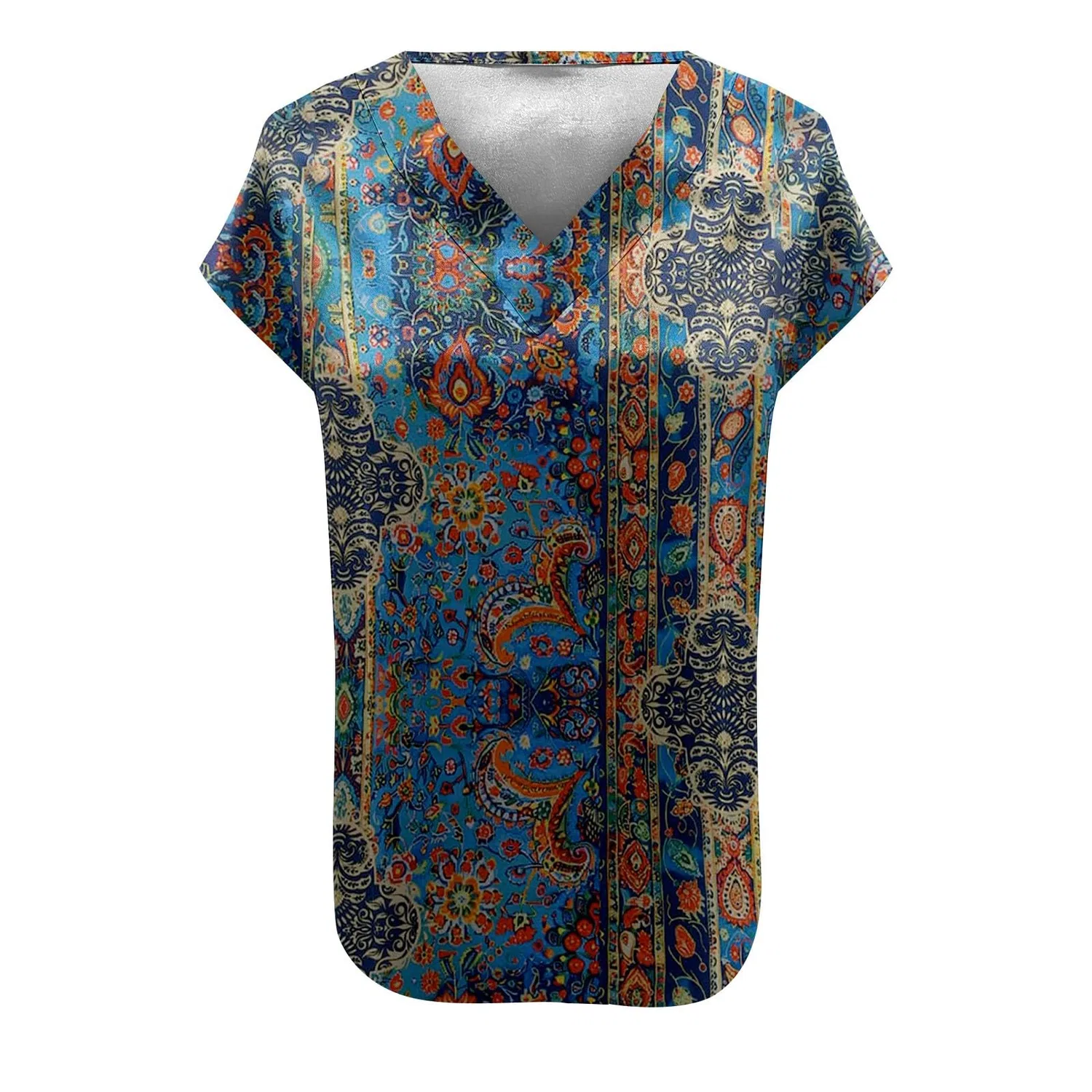 Женская блузка с коротким рукавом из шелкового сатина, Z22-blue Satin Blouses for Women — фото 4
