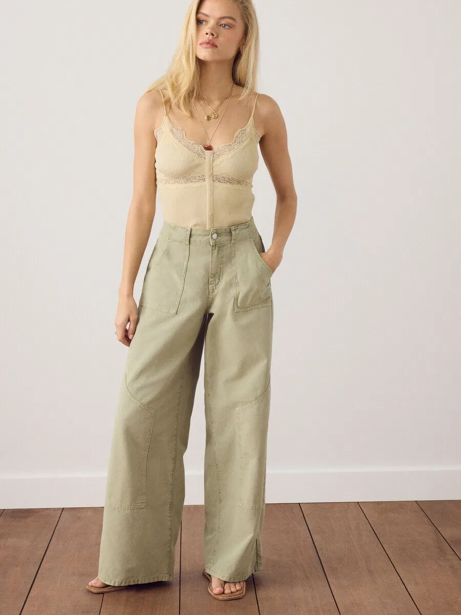 Джинсы Next Wide leg Jeans пастельно-зеленого цвета — фото 2