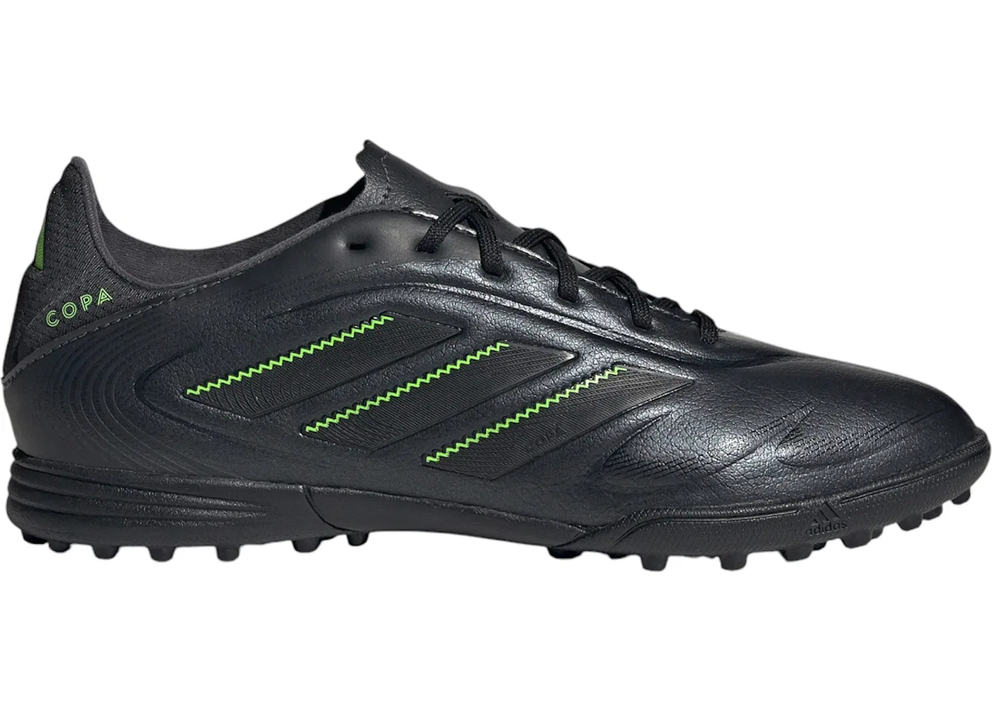 Детские кроссовки с шнуровкой Adidas Copa Pure 3 League TF, Core Black/Dgh Solid Grey/Lucid Lemon