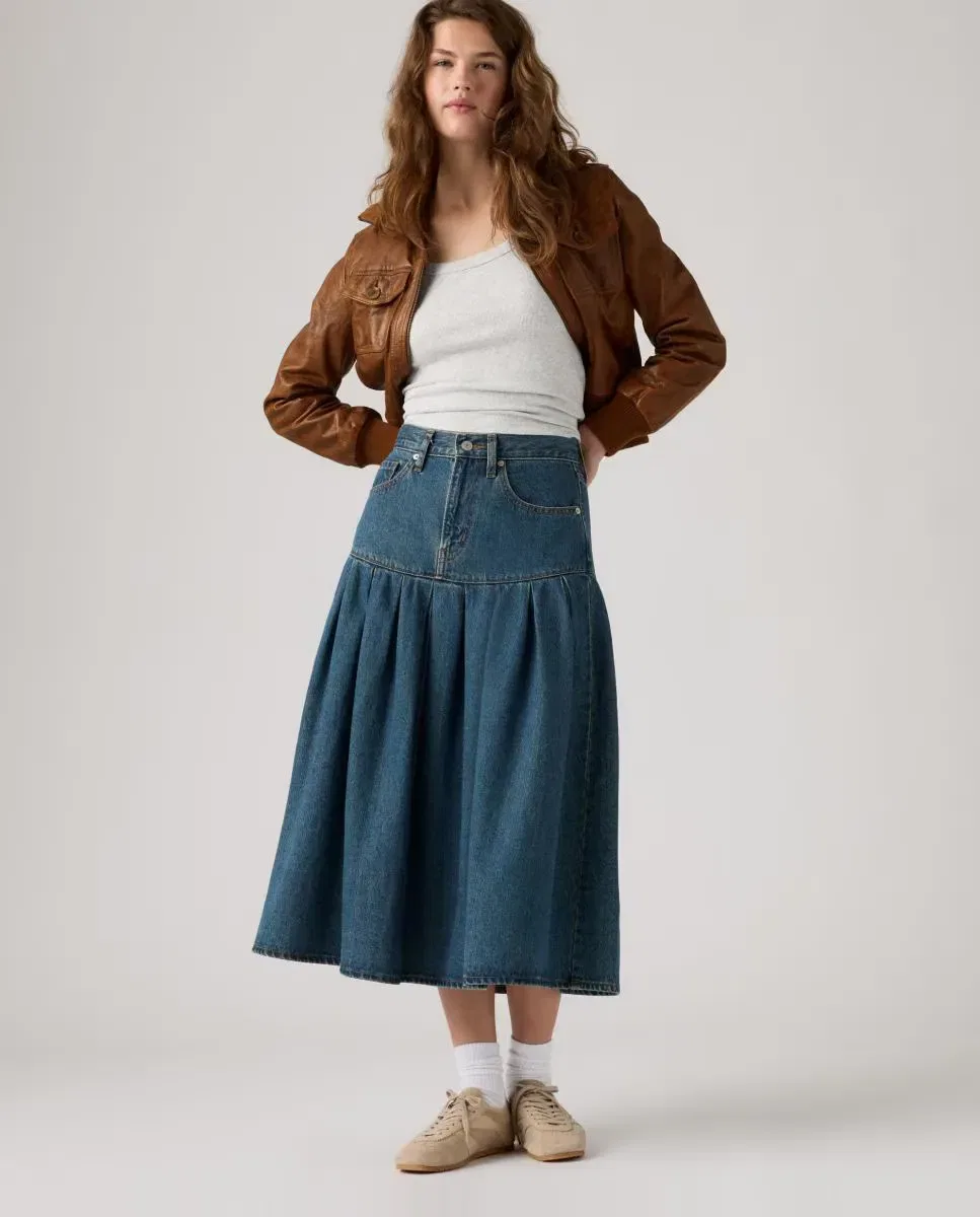 Женская юбка-миди A-силуэта Yoked Pleated Levi's, Azul — фото 4