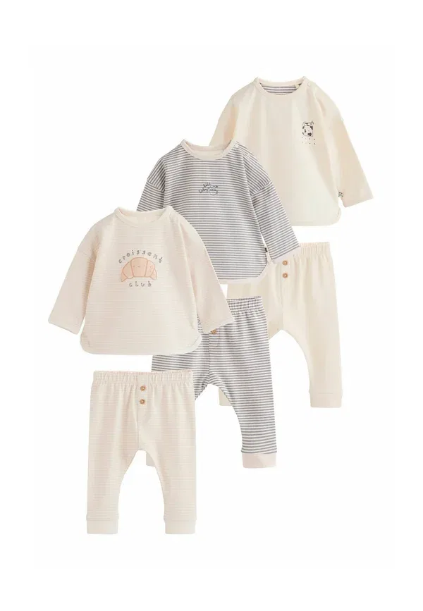 Пижамный комплект из 6 предметов, хлопок, Regular fit, Next, Neutral Brunch Club, нейтральный