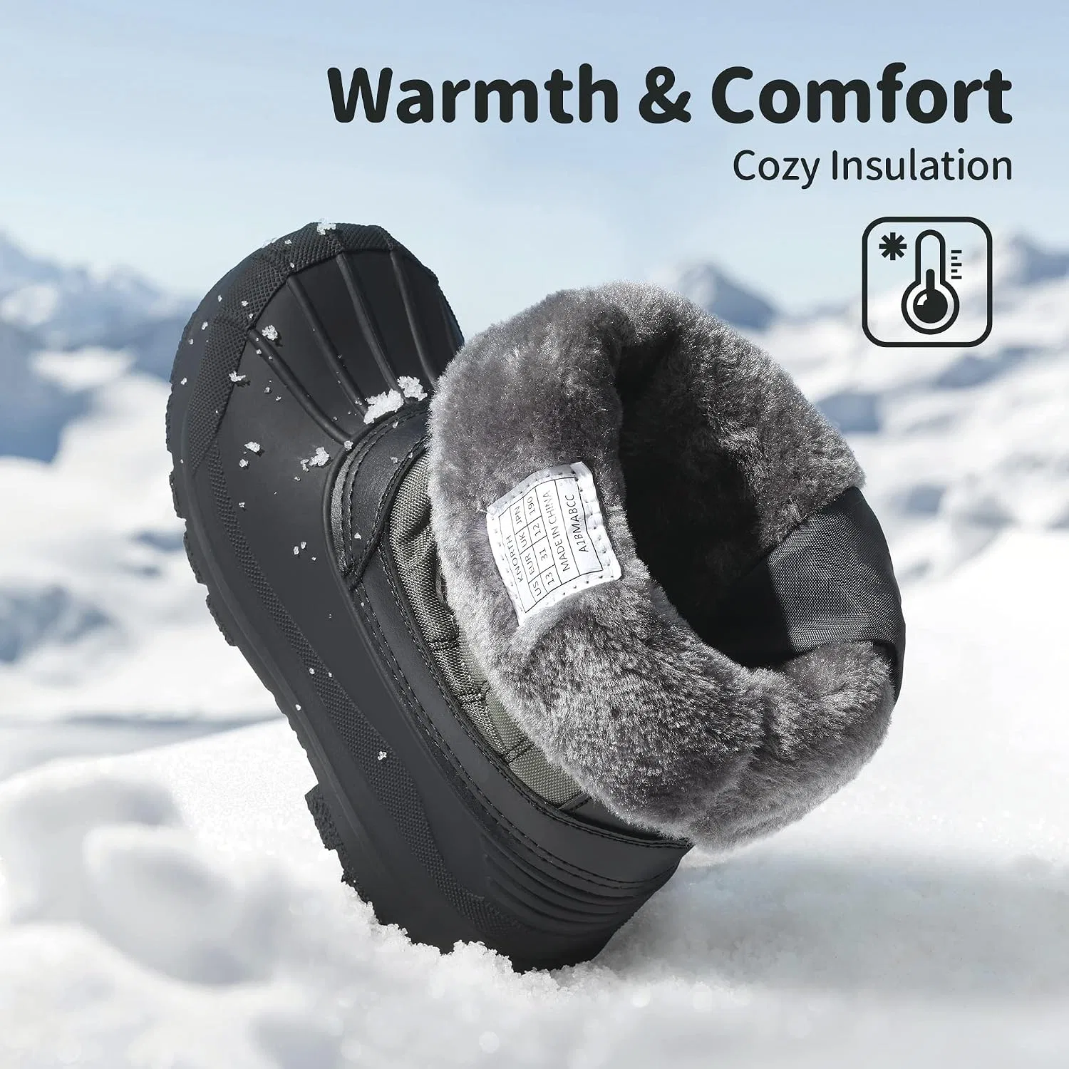 Детские зимние водонепроницаемые снежные ботинки DREAM PAIRS, Black/Grey — фото 4