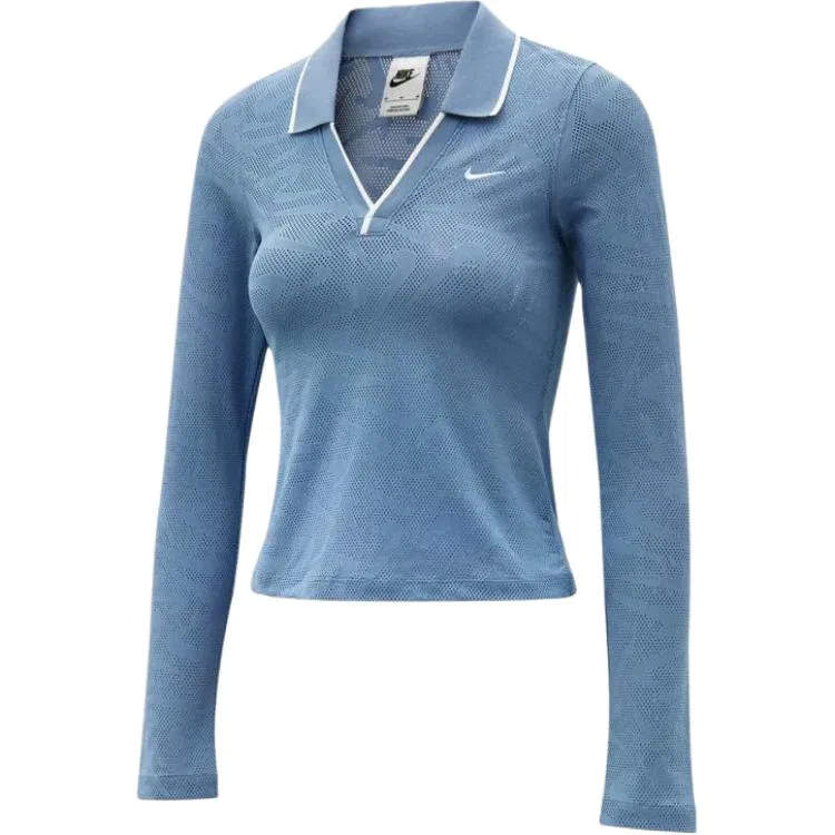Футболка женская с отложным воротником Nike, Blue/White