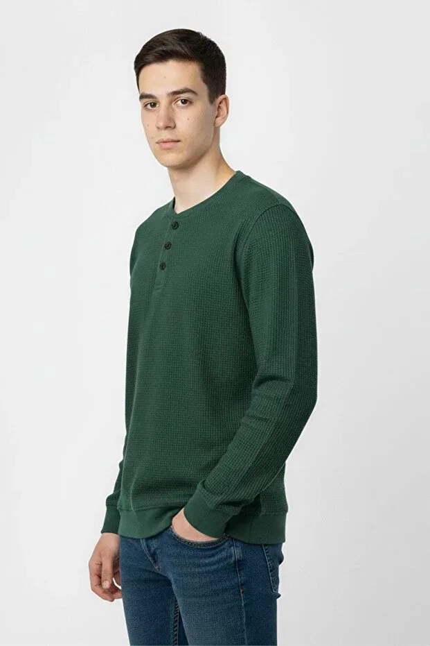Детские свитшот для мальчиков с принтом Seasonal Button Detailed Bawelna Fabric Long Sleeve Boys Newkids, Green — фото 2