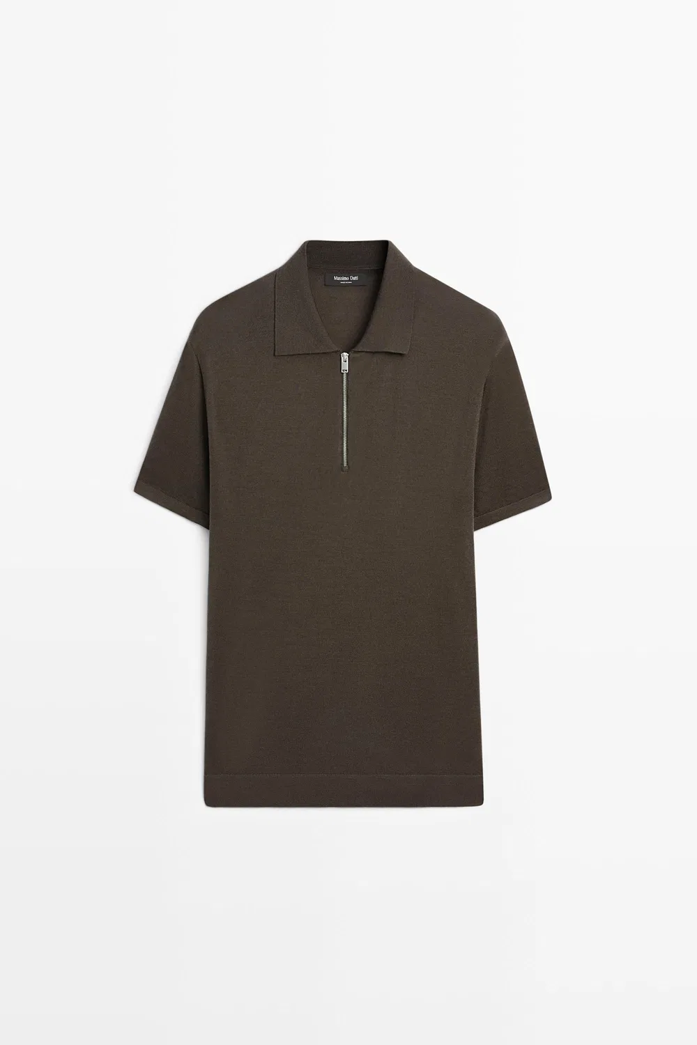 Рубашка поло Massimo Dutti Wool Blend Zip-detail, темный хаки — фото 2