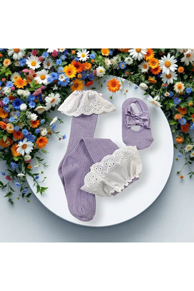 Детские носки для девочек с кружевом и бантом Babette Özkardeşler Baby, Lilac