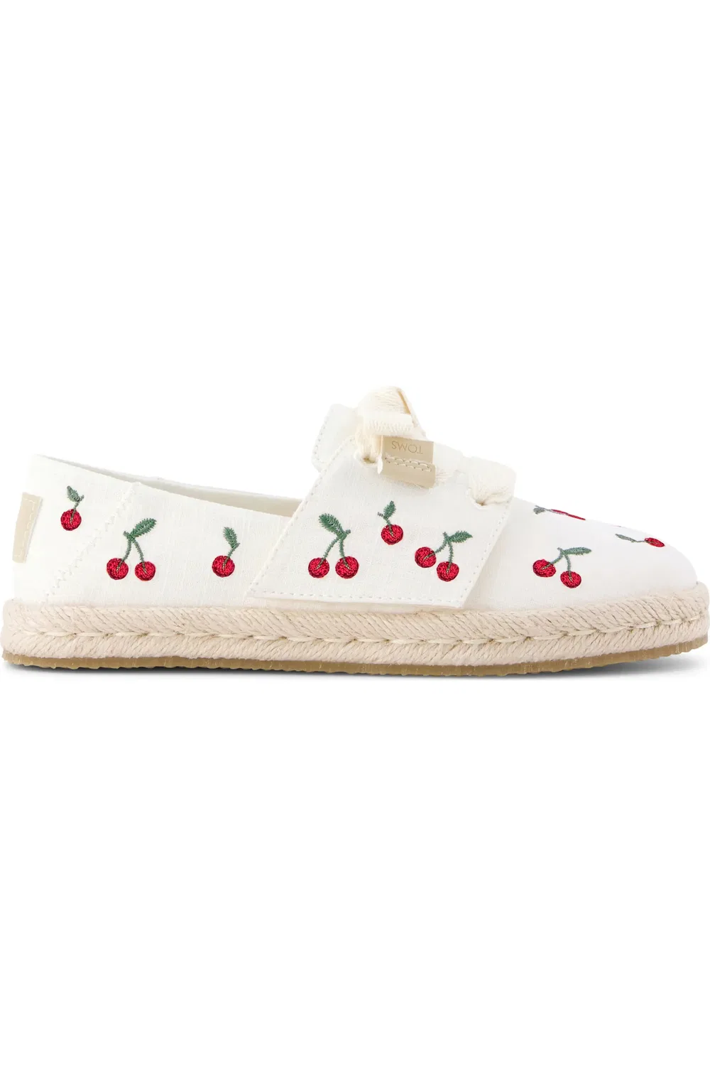 Детские эспадрильи на шнуровке с вышивкой вишни Carolina TOMS, Natural — фото 2