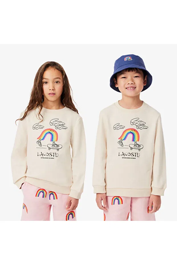 Детские свитшот для девочек с принтом Lacoste, Xfj-Cream
