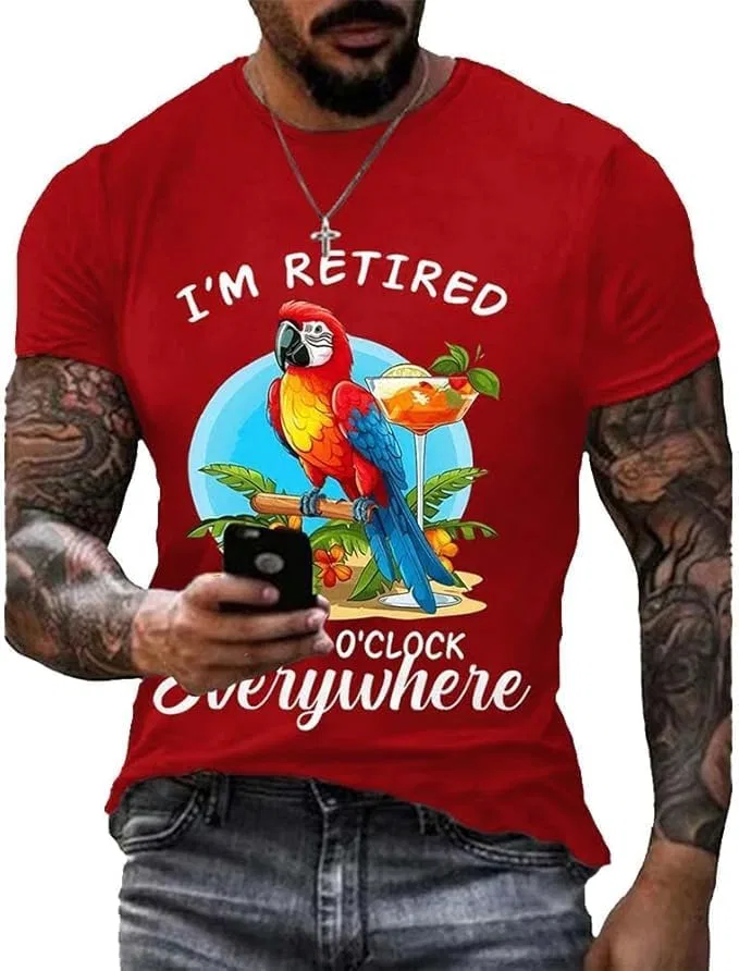Мужская ретро гавайская футболка с принтом It's 5 O'clock Everywhere I'm Retired, Red