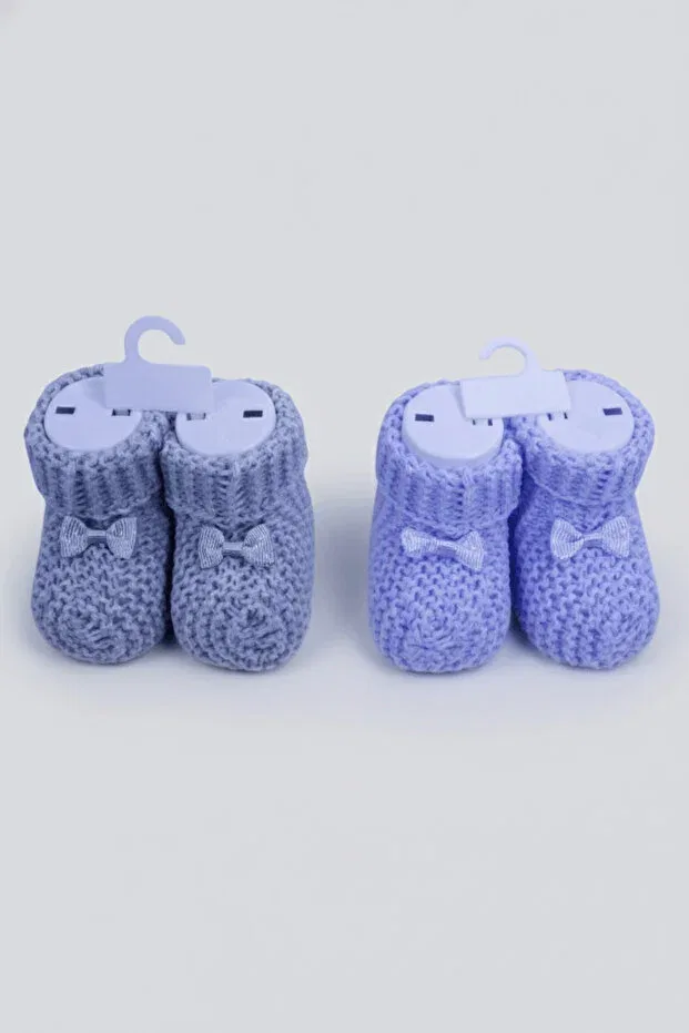 Детские пинетки для девочек вязаные комплект 2 пары Caramini, Gray & Blue — фото 2