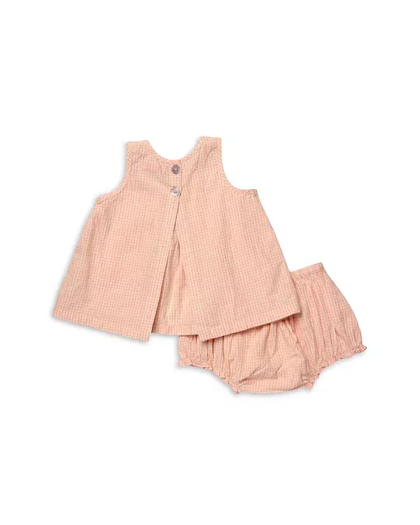 Детский комплект для девочек с принтом Jaipur Top & Diaper Cover Set Pink Chicken, Pink Gingham — фото 2