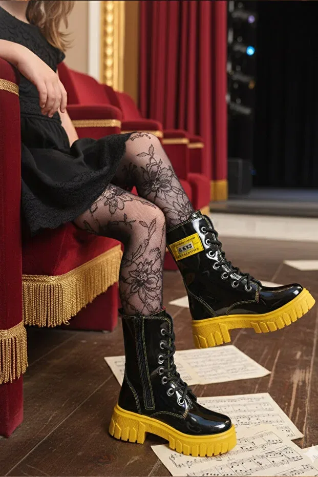Детские ботинки для девочек ортопедические Bouis, Black Yellow — фото 3