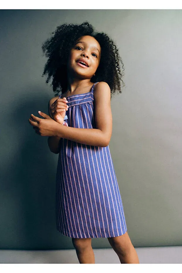 Детское платье для девочек с принтом Back Cut-Out Detailed Striped Dress Mango Baby, Blue
