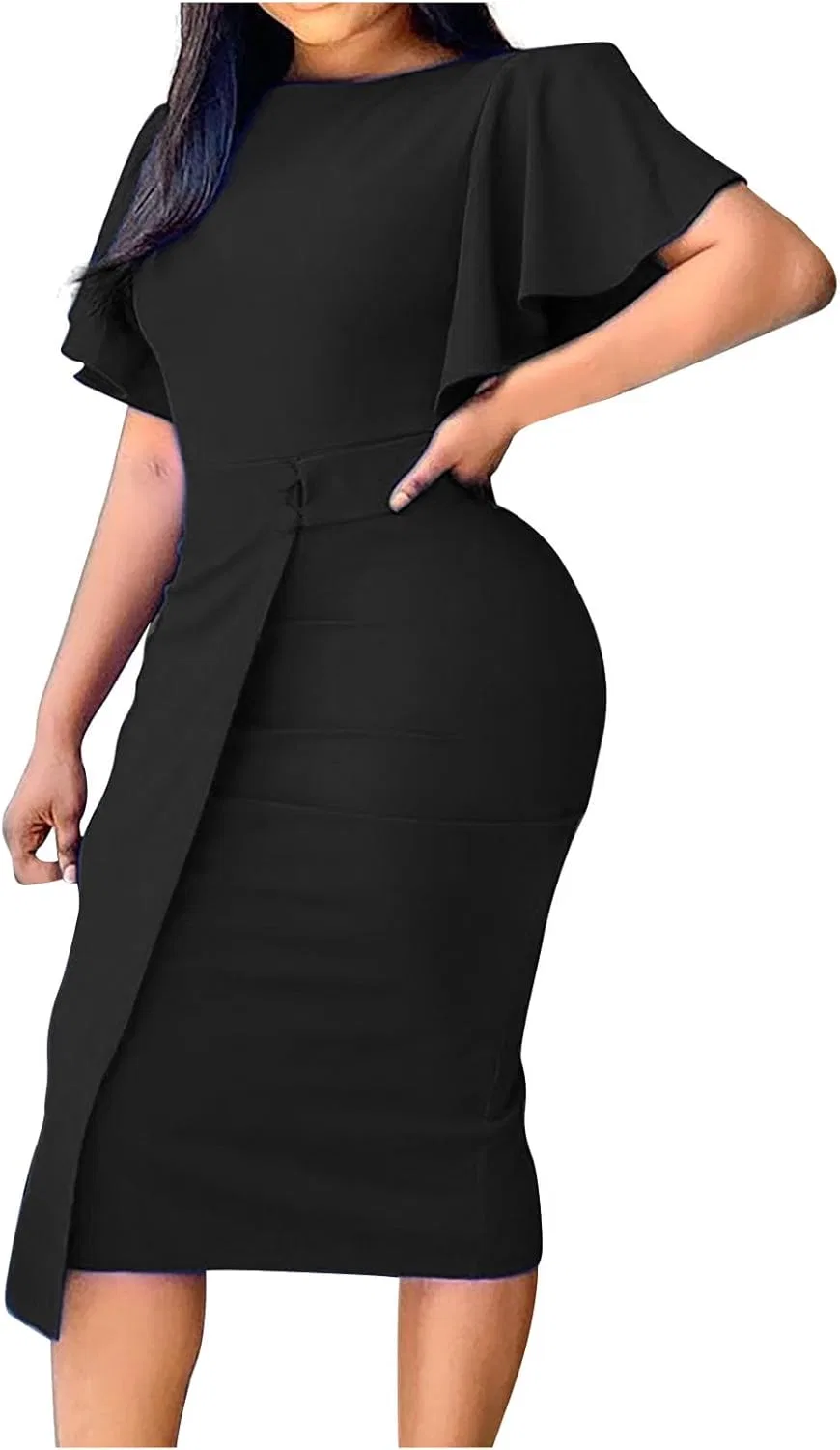 Женское платье миди с воланами Bodycon, Black