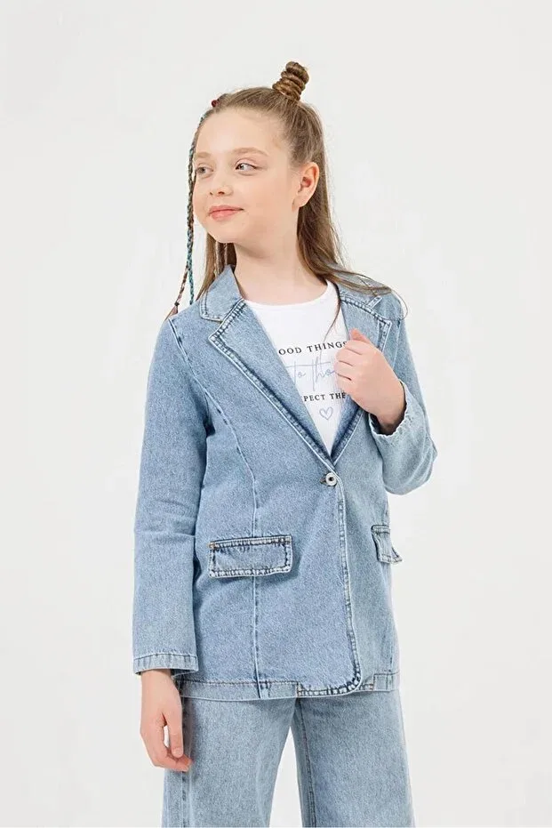 Детский блейзер для девочек джинсовый Basics Magu, Blue — фото 2