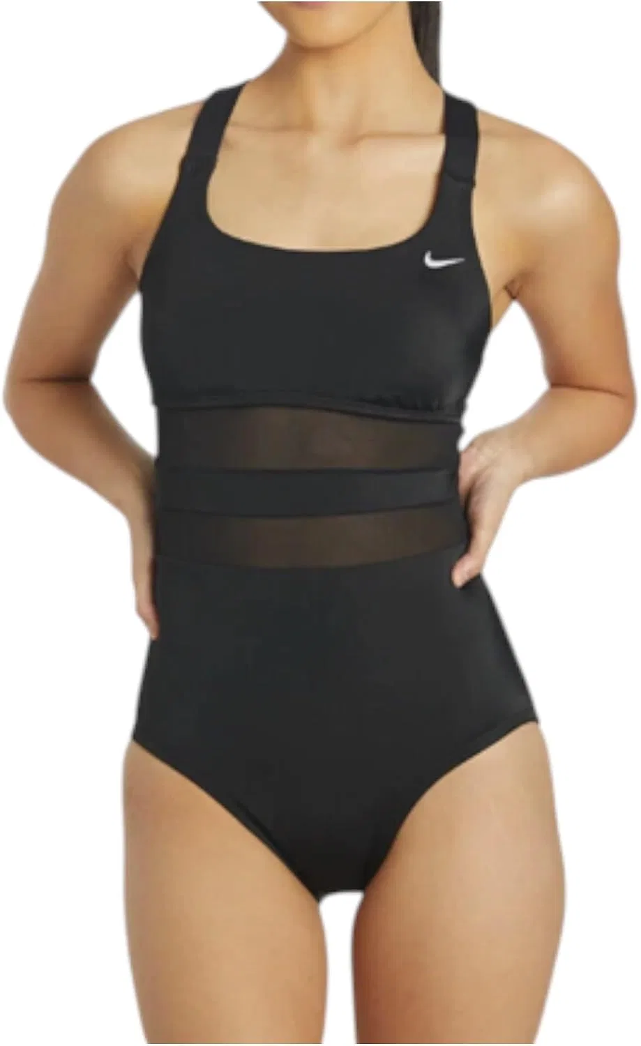 Женский цельный купальник с сетчатой вставкой Nike, Black — фото 4