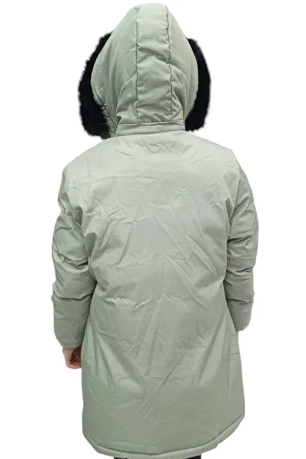 Детское пальто для девочек с капюшоном Girl'S mint green hooded fur-lined plush lined zipper snap closure midi length puffer jacket Irem Çocuk Giyim, Mint Green — фото 2