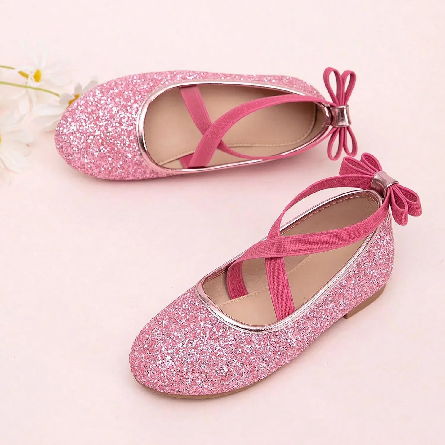 Детские балетки для девочек с блестками Mary Jane Flat Shoes, Pink — фото 2