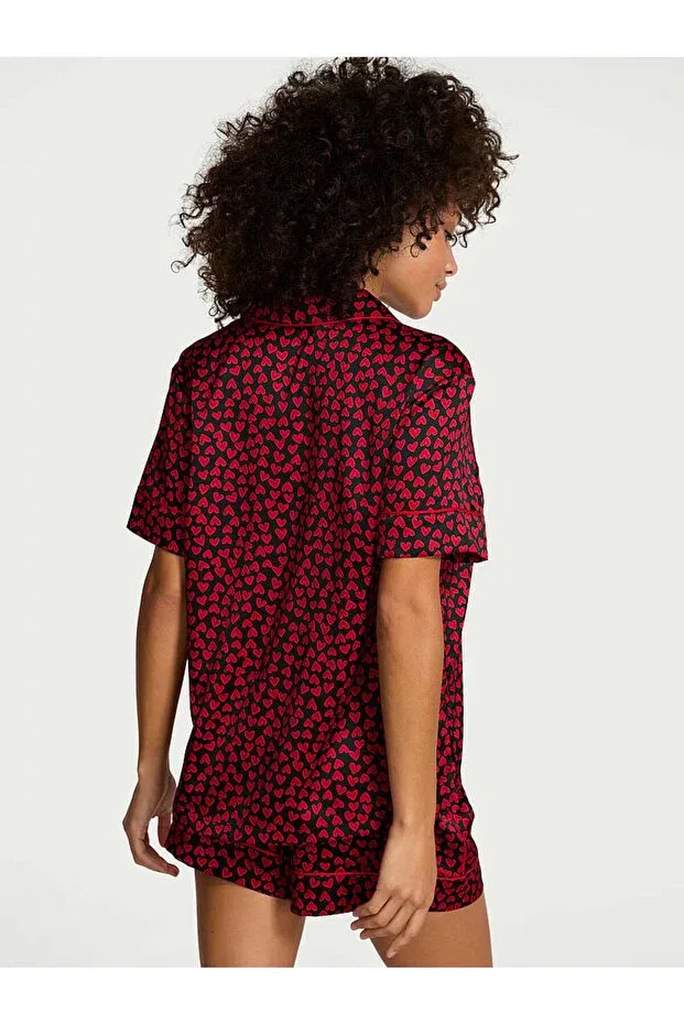 Женский комплект пижамы с коротким рукавом в полоску Victoria'S Secret, Black And Red Heart — фото 2