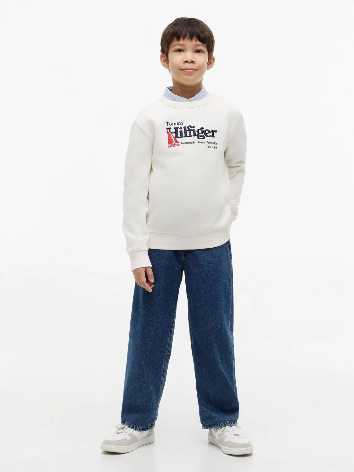 Свитшот с вышивкой, пике Tommy Hilfiger, белый — фото 3