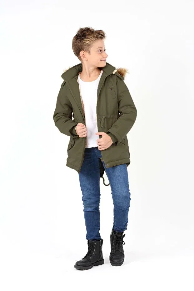 Детское пальто для девочек с капюшоном Long Coat Asortix, Khaki — фото 2