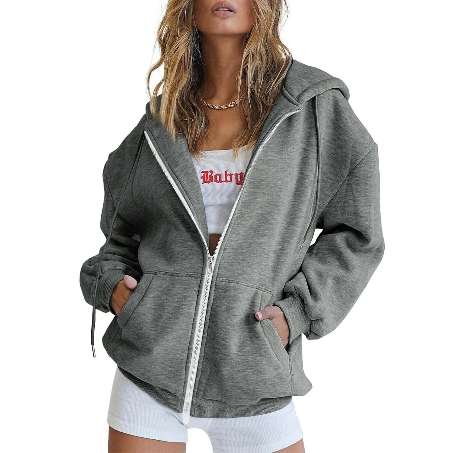 Женская oversize куртка с молнией Y2k, Grigio Scuro