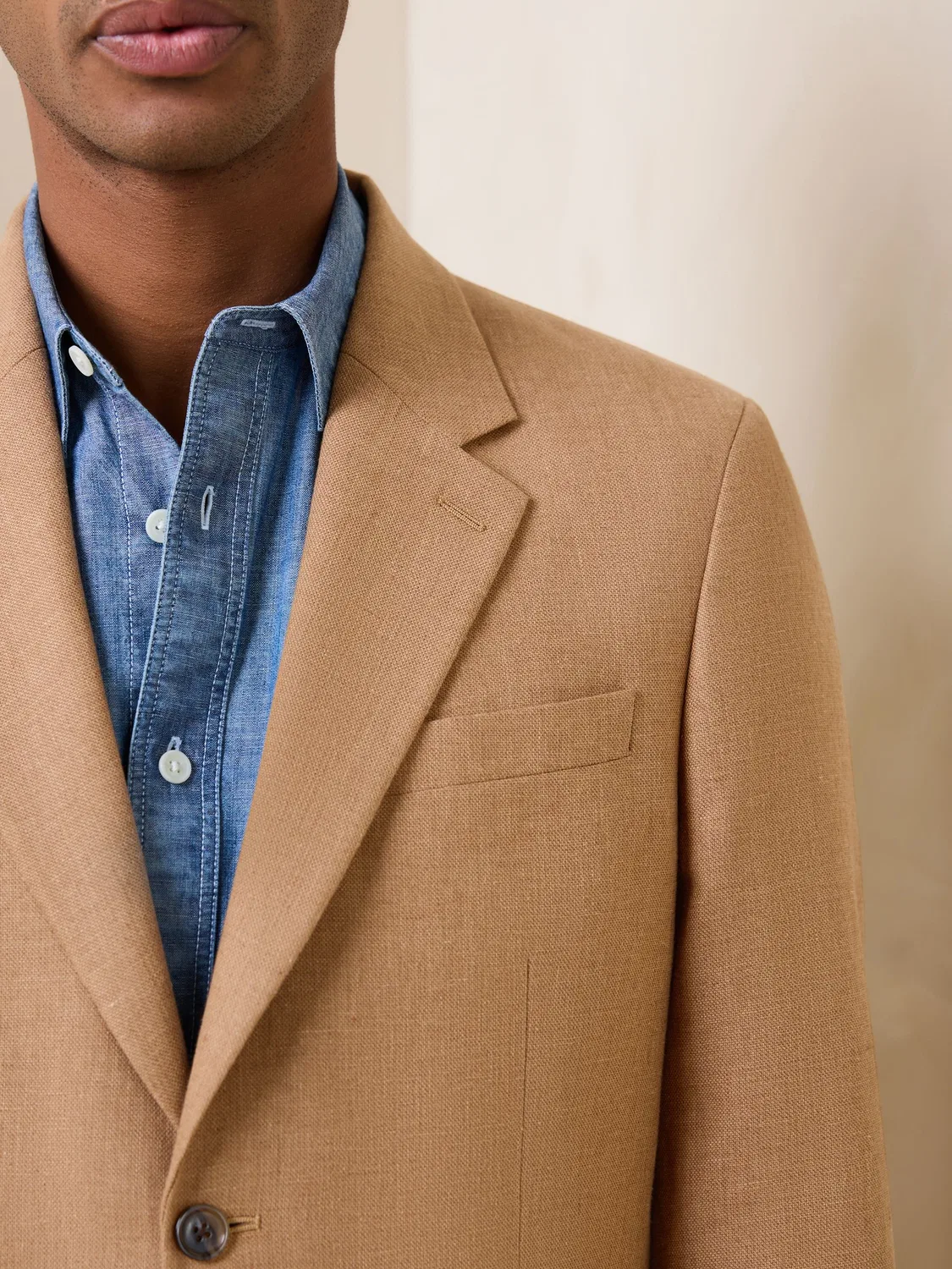 Пиджак Tailored Fit из льняной смеси, Toffee Brown Next — фото 3
