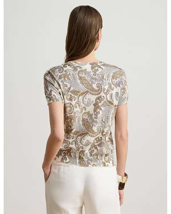 Женский свитер с принтом Paisley Short Sleeve Sweater Ralph Lauren, White Multi — фото 3