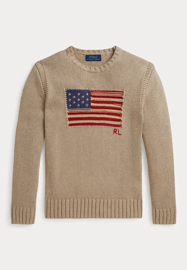 Джемпер с принтом Contrast-trim iconic flag sweater Polo Ralph Lauren, oatmeal multi