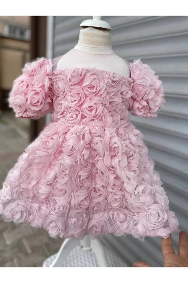 Детское платье для девочек с цветочным принтом Sare Çocuk Giyim, Pink — фото 3