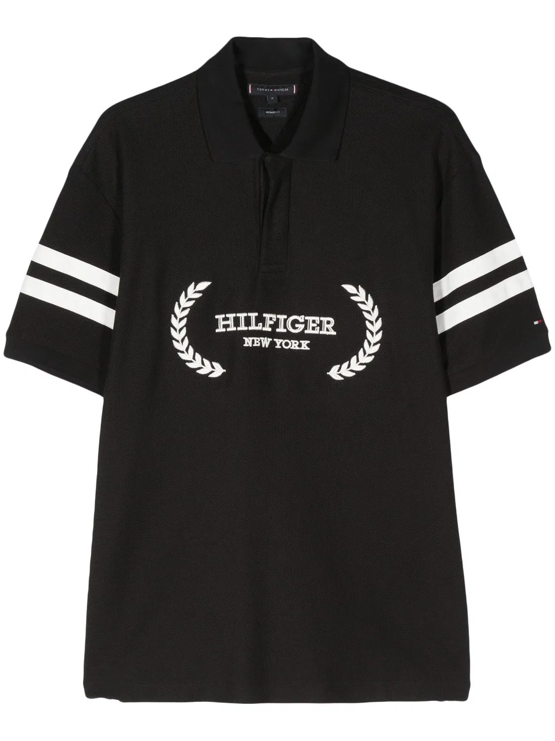 Поло футболка с полоской из хлопка Tommy Hilfiger, черный