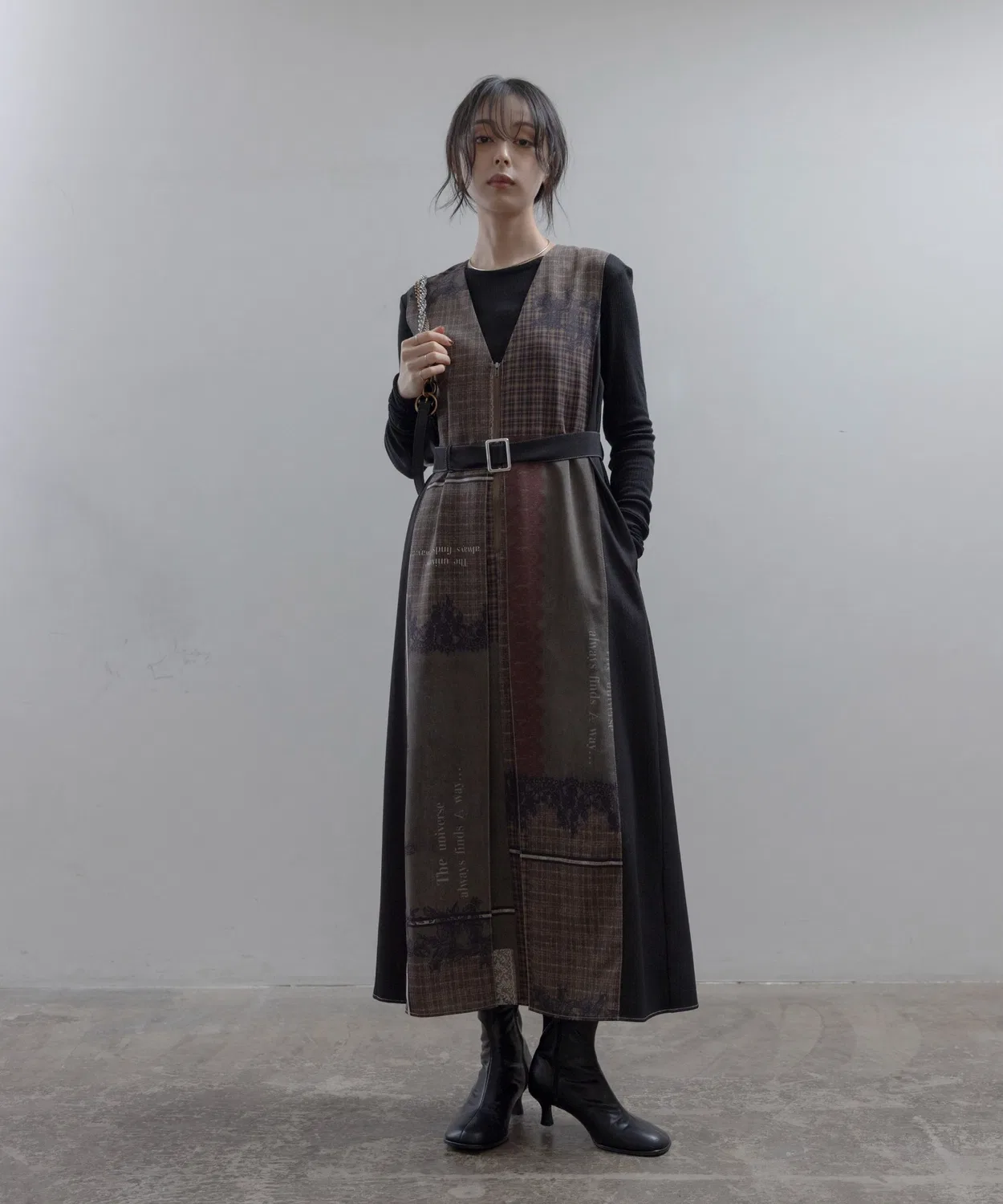 Детское платье с принтом деним-клетка, модель Front Tuck Eimee Law, Brown