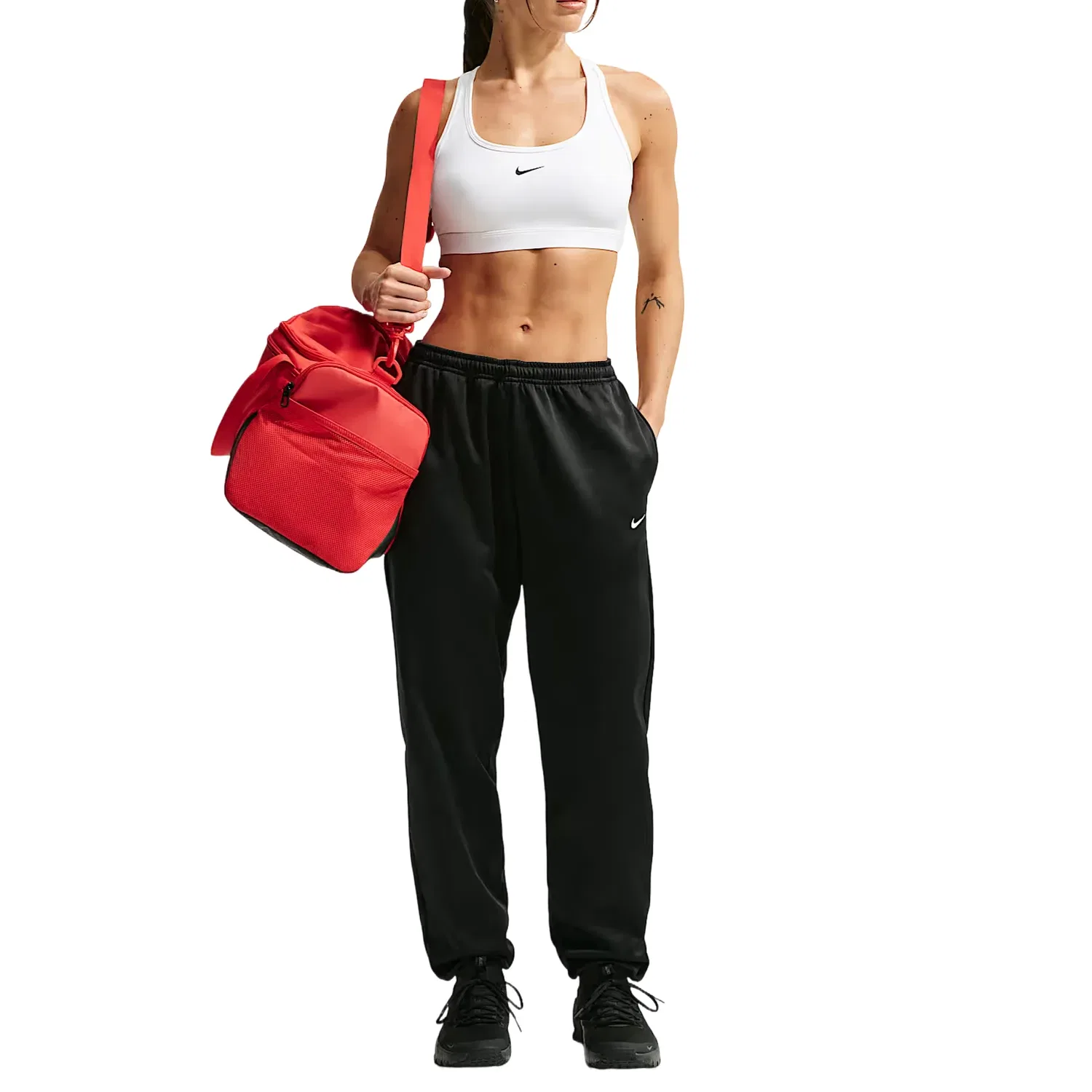 Женские брюки Studio Fleece Sport Therma-FIT Mid-Rise Pants 'Black White' Nike, Black/White — фото 4