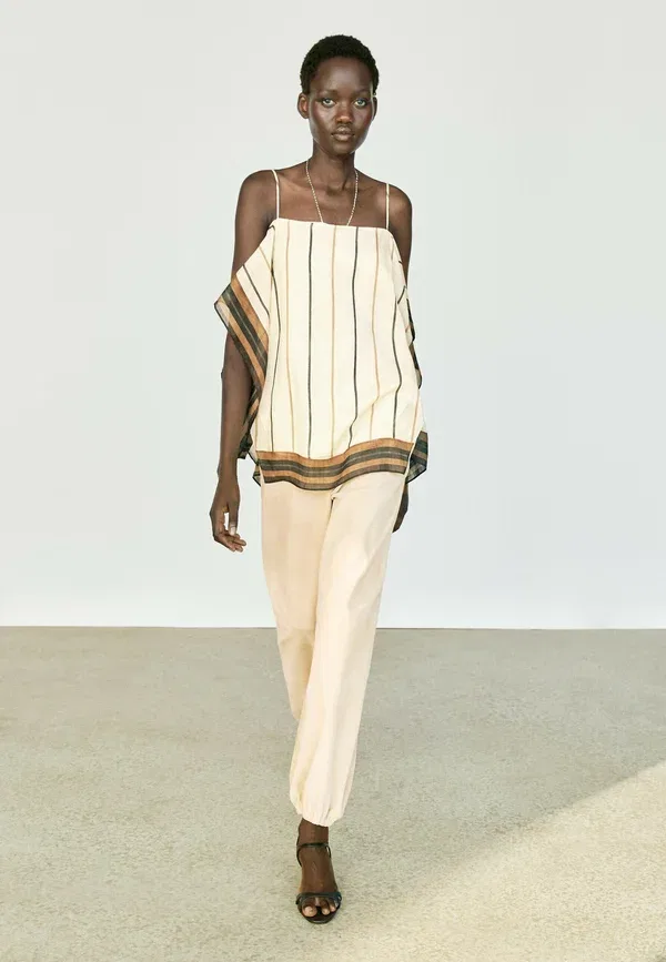 Топ с открытой спиной Flowing striped strappy top Massimo Dutti, Beige, бежевый